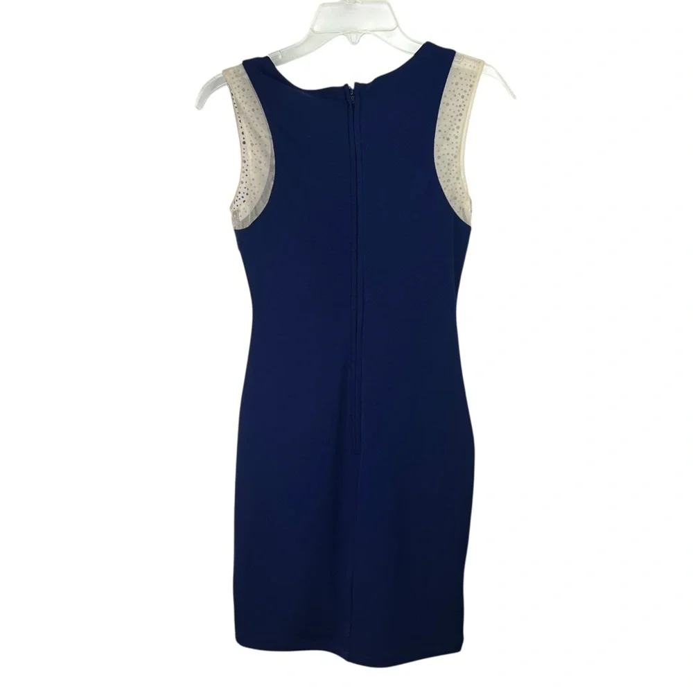 City studio Women’s Dress Sz 1 Blue/Cream Color Mesh W/Bling Sleeveless Back Zip